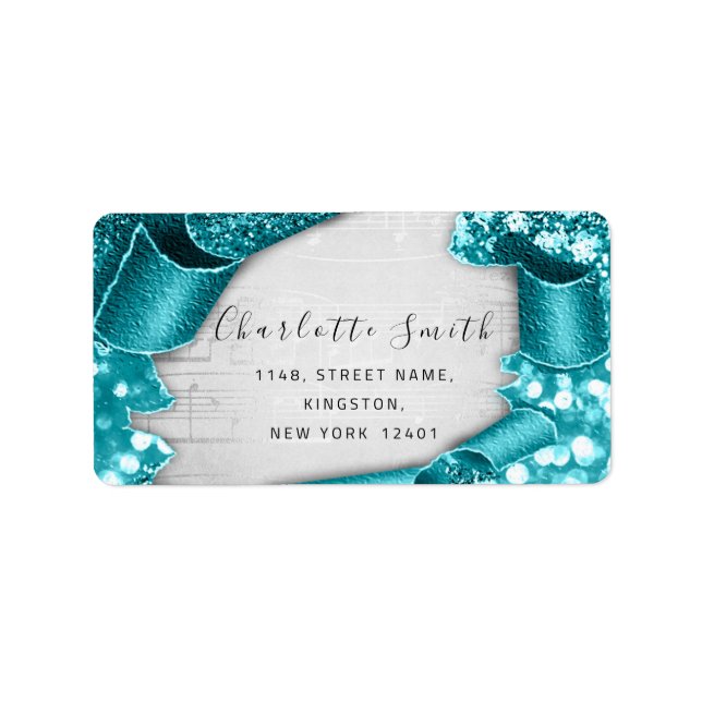 Étiquette RSVP Mariage 3D Turquoise Parties scintillant vert (Devant)