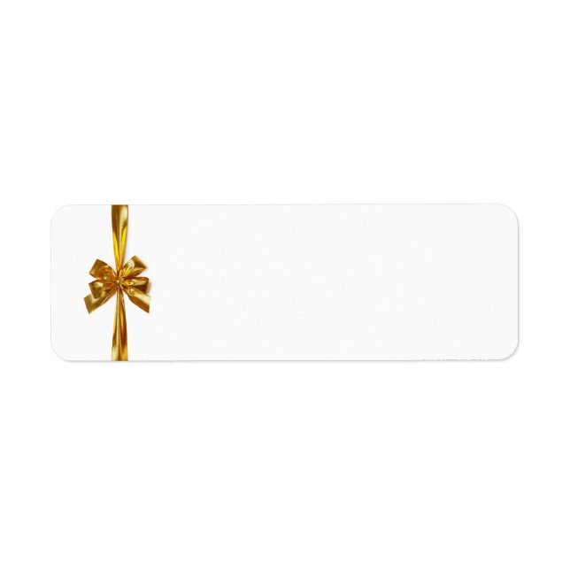 Étiquette Ruban D'Or Avec Bow Sur Arrière - plan Blanc (Devant)