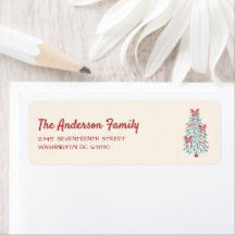 Rubans de Noël Retro Rose Rouge Main Tirée Arbre