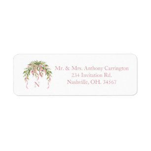 Étiquette Rubans rose Monogramme Floral Elegant Adresse de r