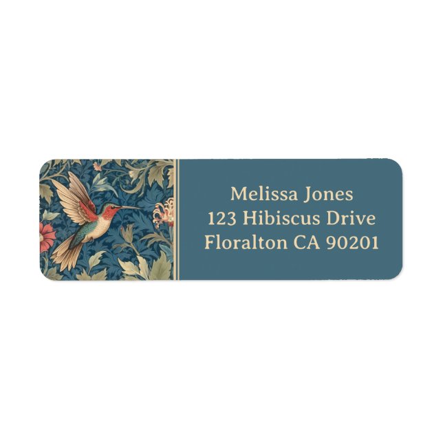Étiquette Ruby-throated hummingbird William Morris style (Devant)