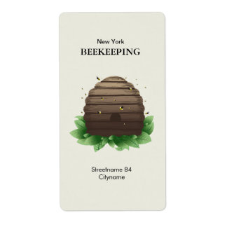 Étiquette ruche et abeilles sur les feuilles vertes