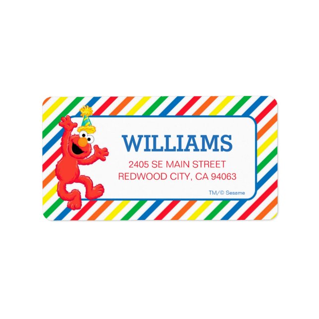Étiquette Rue Sésame | Elmo - Anniversaire Arc-en-ciel (Devant)