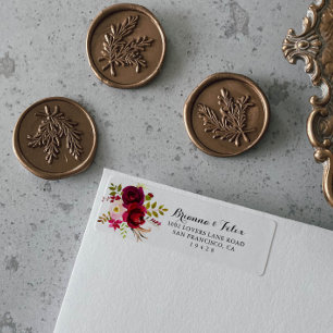 Étiquette Russe Blush Bourgogne Floral Return Adresse