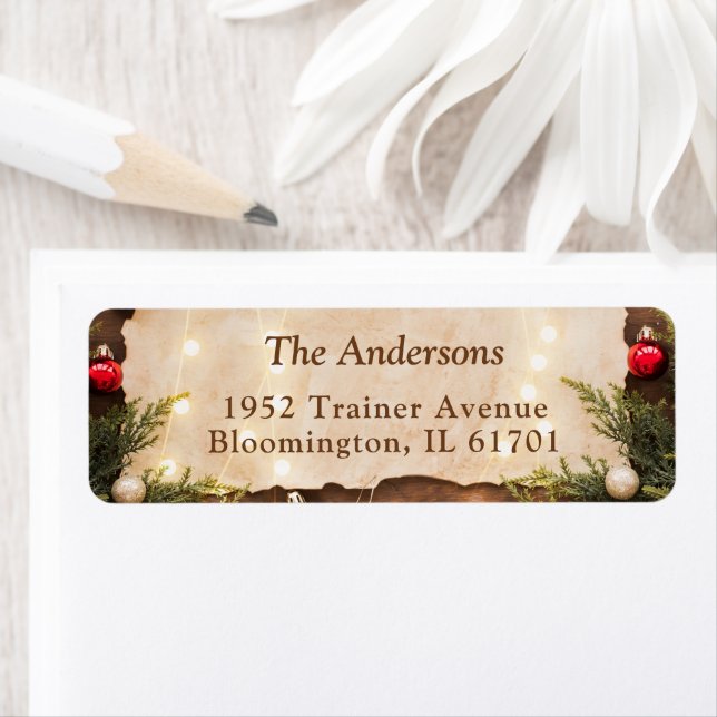 Étiquette Russe Christmas String Lights Adresse de retour (En situation)