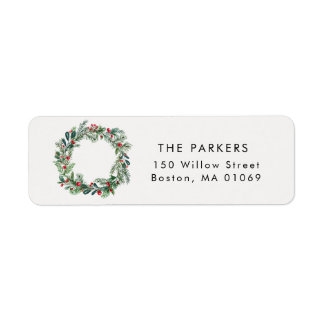 Étiquette Russe Noël Holly Berries Pine Wreath Adresse