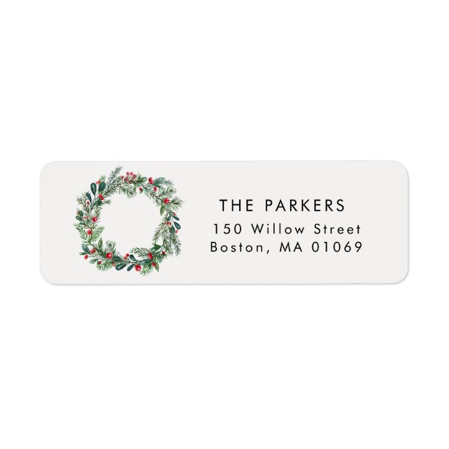Étiquette Russe Noël Holly Berries Pine Wreath Adresse (Devant)