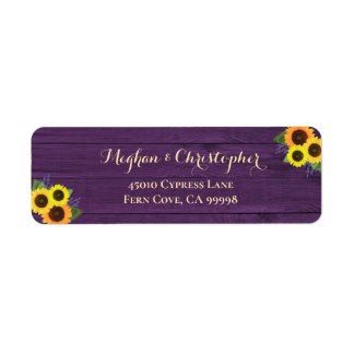 Étiquette Russe Purple Sunflowers Mariage Adresse de retour