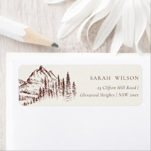 Étiquette Russe Rust Pine Woods Mountain Sketch Adresse
