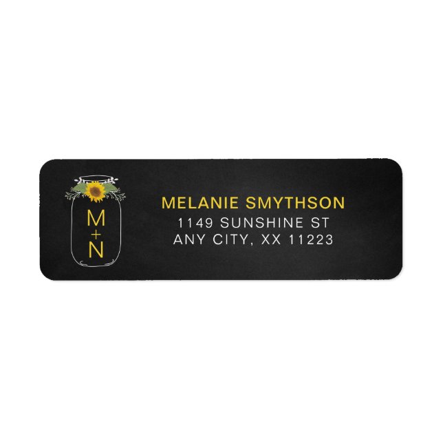 Étiquette Russe Sunflower Mason Jar mariage adresse de retou (Devant)