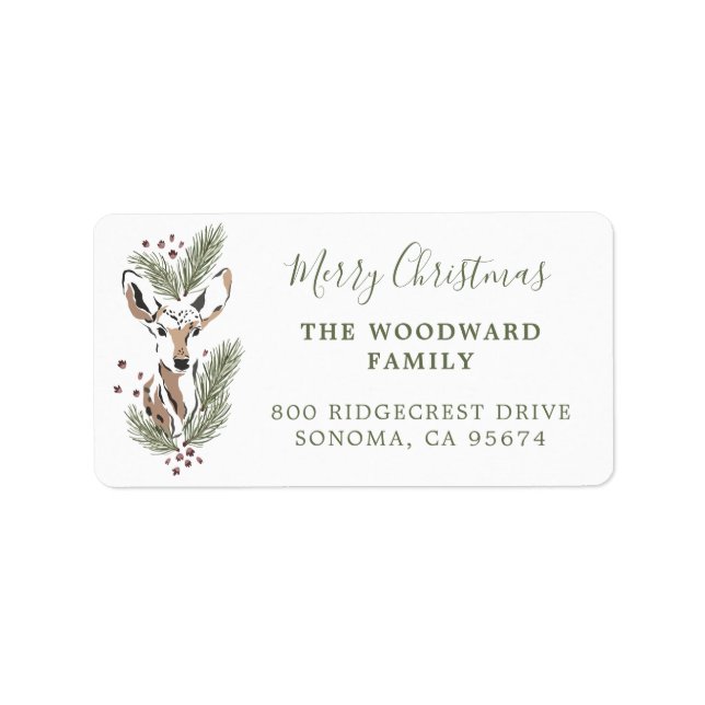 Étiquette Russe Watercolor Deer Holiday Adresse de retour (Devant)