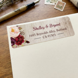 Étiquette Russe Woodgrain Look Burgundy Blush Floral