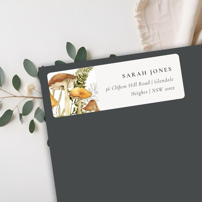 Étiquette Rust Orange Mushroom Fern Folin Adresse (Créateur téléchargé)