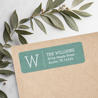 Étiquette Rustic Aqua Custom Monogram Adresse de retour