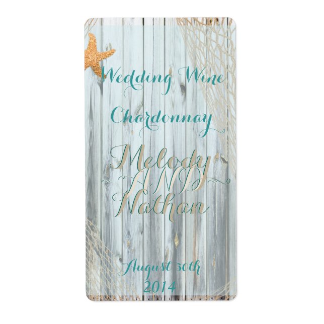 Étiquette Rustic Beach Starfish Wedding Wine Label (Devant)