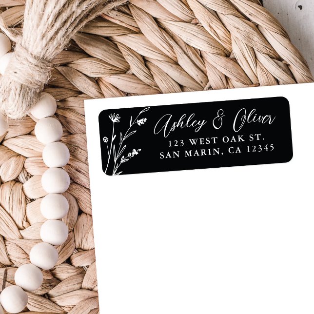 Étiquette Rustic Black Fleur sauvage Mariage Adresse de reto (Créateur téléchargé)