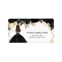 Rustic Black Gold Floral Princess Quinceanera