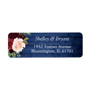 Étiquette Rustic Blue Burgundy Bush Floral Adresse de retour