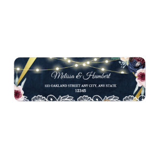 Étiquette Rustic Blue String Lights Mariage Adresse de retou