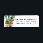 Étiquette Rustic Botanical Winter Wedding Adresse de retour<br><div class="desc">Elégant arrangement de sources de pin gris argenté, saint et eucalyptus est tiré ensemble par un grand arc rouge vif. Les baies rouges ajoutent des pops de couleur et de texture. Un accent parfait pour vos invitations de mariage ou des notes de remerciement. Cette étiquette d'adresse de retour sera également...</div>
