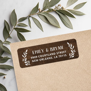 Étiquette Rustic Branch Faux Wood Mariage Adresse de retour