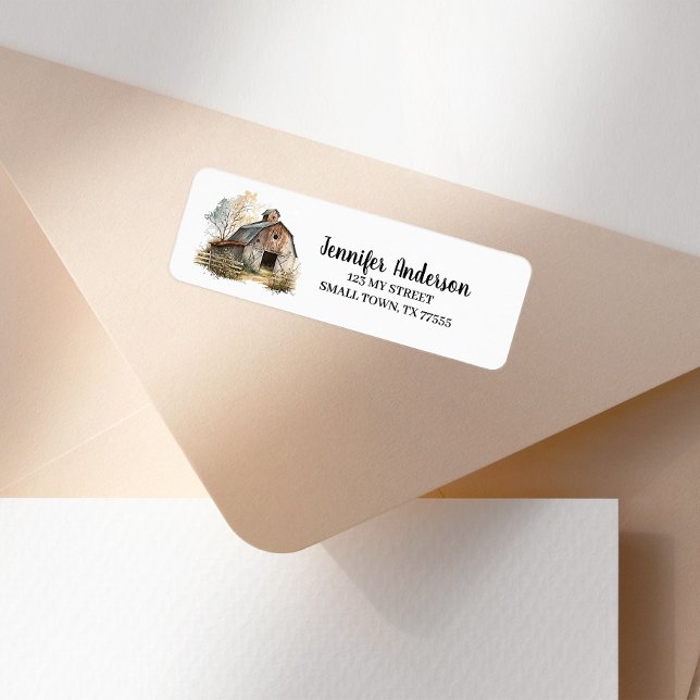 Étiquette Rustic Brown Barn Farm Address (Créateur téléchargé)