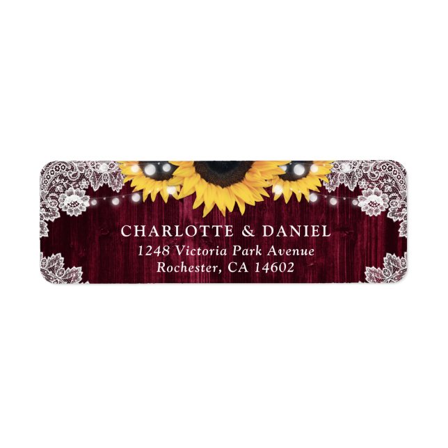 Étiquette Rustic Burgundy Sunflower Return Address Labels (Devant)