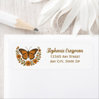 Étiquette Rustic Butterfly Floral Wreath return address