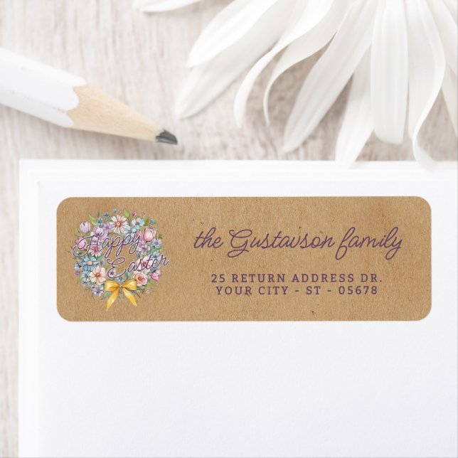 Étiquette Rustic Colorful Floral Wreath With Yellow Bow (En situation)