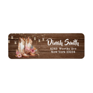 Étiquette Rustic Country Boots Cowgirl Anniversaire Adresse