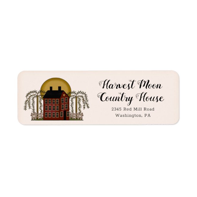 Étiquette Rustic Country Red Saltbox House & Moon Retour (Devant)