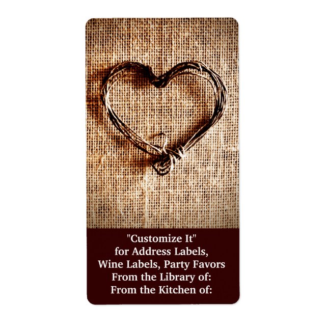 Étiquette Rustic Country Twine Heart on Burlap Imprimer (Devant)