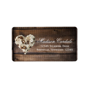 Étiquette Rustic Country Wood Heart Flower Return Adresse