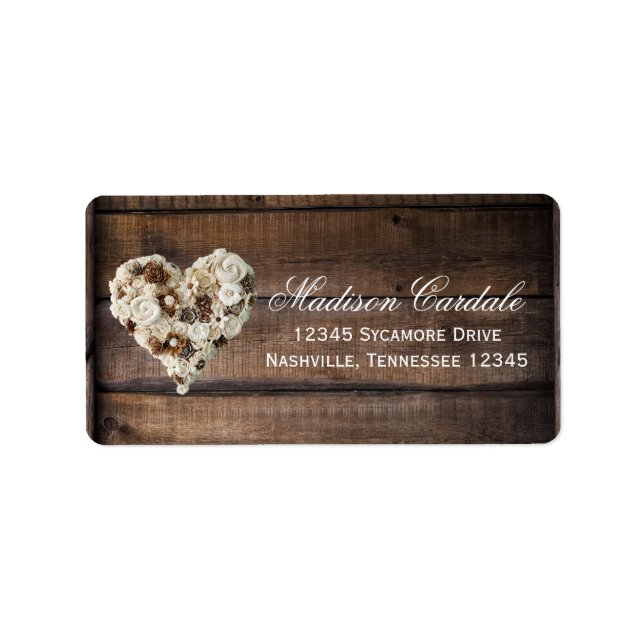 Étiquette Rustic Country Wood Heart Flower Return Adresse (Devant)