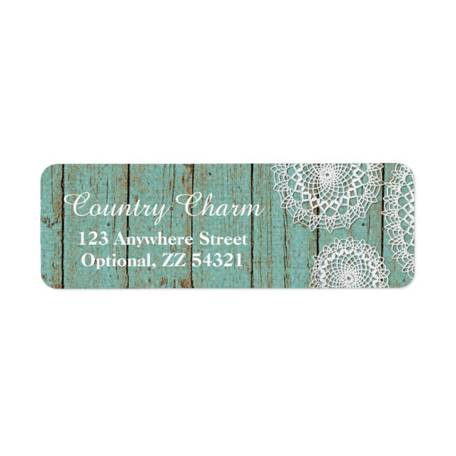 Étiquette Rustic Crochet Doily Turquoise Wood Adresse de ret (Devant)