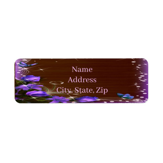 Étiquette Rustic Dark Wood Purple Floral Butterfly Adresse (Devant)