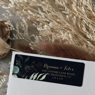 Étiquette Rustic Eucalyptus Gold Floral Blue Adresse de reto