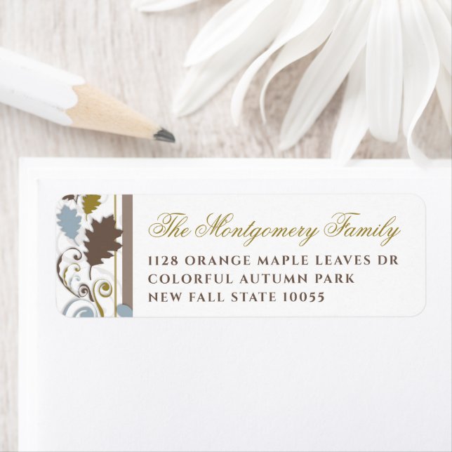 Étiquette Rustic Fall Leaves Swirls Holiday Adresse (En situation)