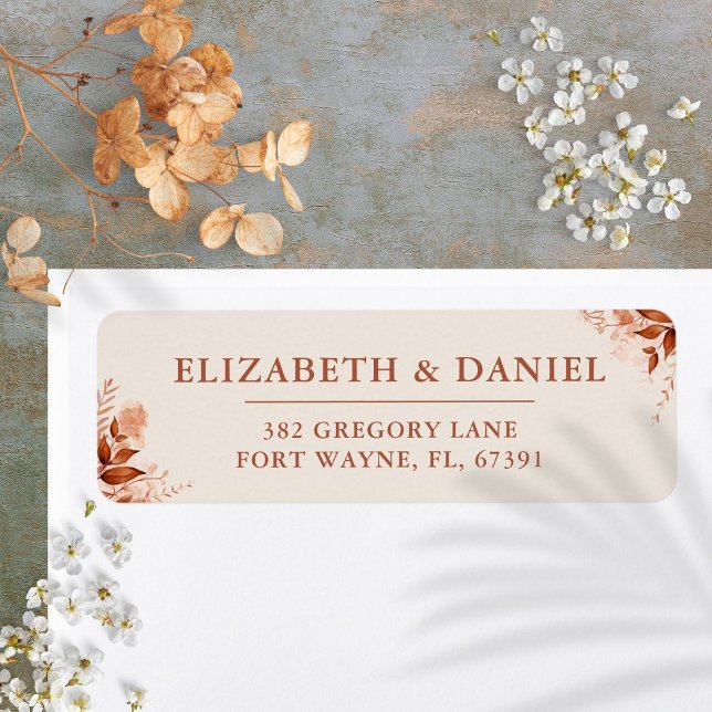 Étiquette Rustic Floral Automne Mariage de automne Adresse d (Rustic Floral Autumn Fall Wedding Return Address Label)