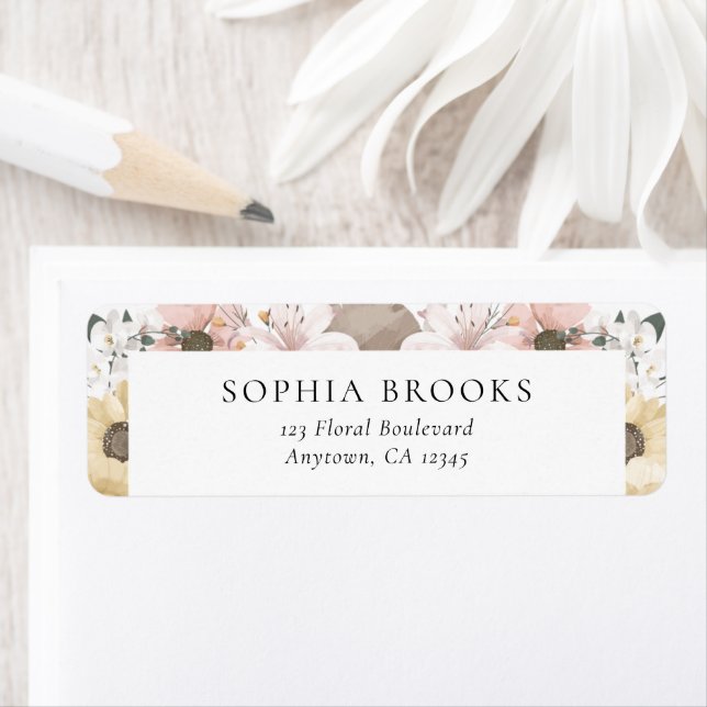 Étiquette Rustic Floral Neutral Mariage Adresse de retour (En situation)