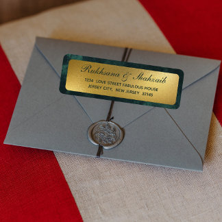 Étiquette Rustic Gold Gradient Emerald Green Adresse de reto