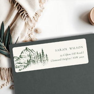 Étiquette Rustic Green Pine Woods Mountain Sketch Adresse