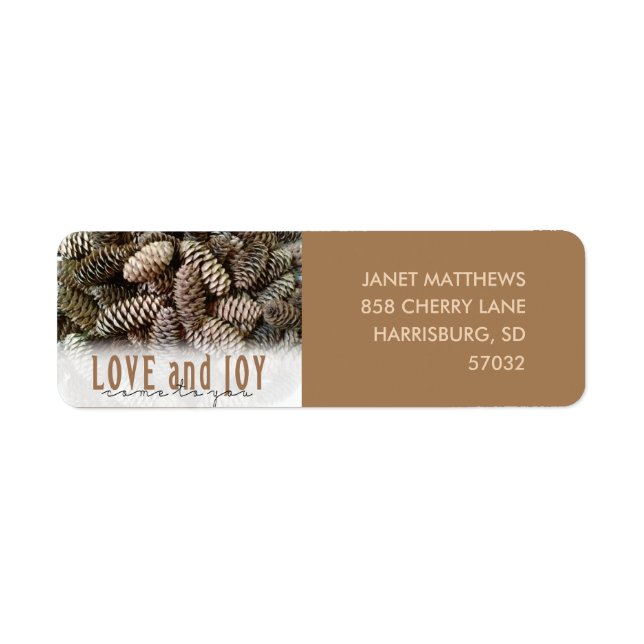 Étiquette Rustic Holiday Love and Joy Pine Cone (Devant)