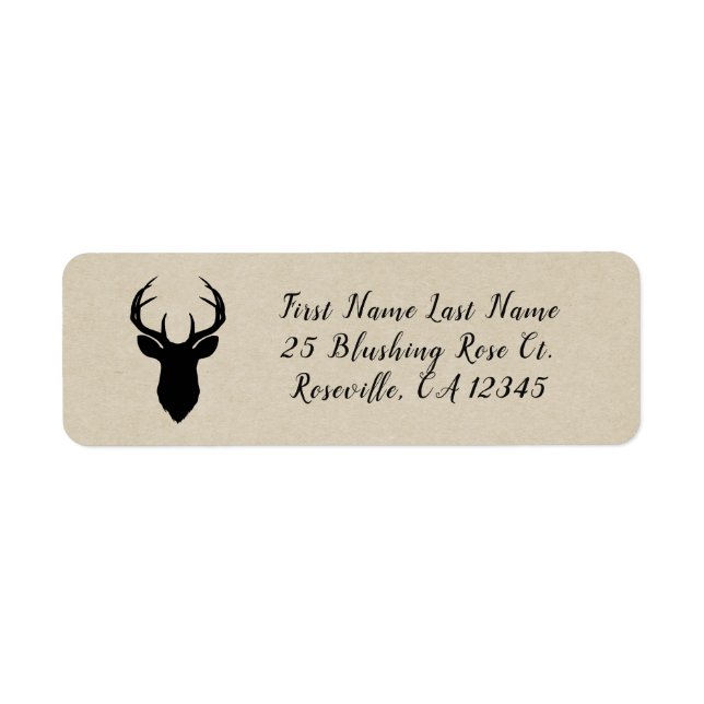 Étiquette Rustic Homme Femme Doe Deer Black Birch Mariage (Devant)