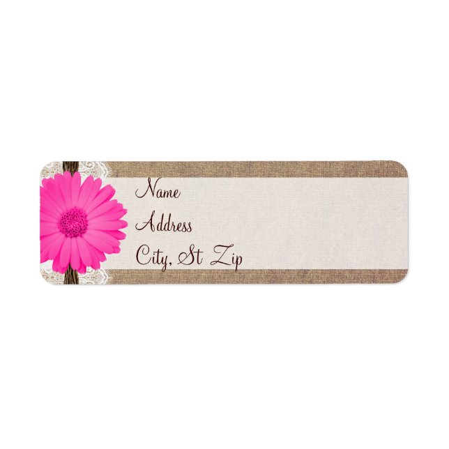 Étiquette Rustic Hot rose Gerber Daisy Retourner l'adresse É (Devant)