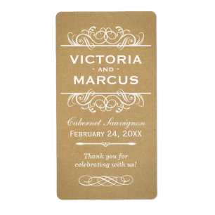Étiquette Rustic Kraft Mariage Monogram Vin bouteille Favori