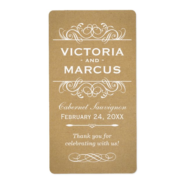 Étiquette Rustic Kraft Mariage Monogram Vin bouteille Favori (Devant)