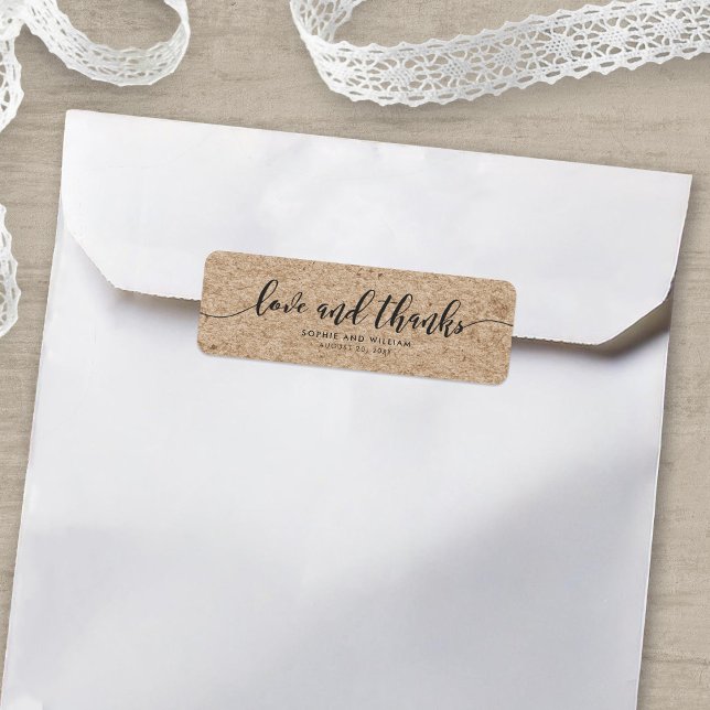 Étiquette Rustic Kraft Script Love & Thanks Mariage Étiquett (Créateur téléchargé)