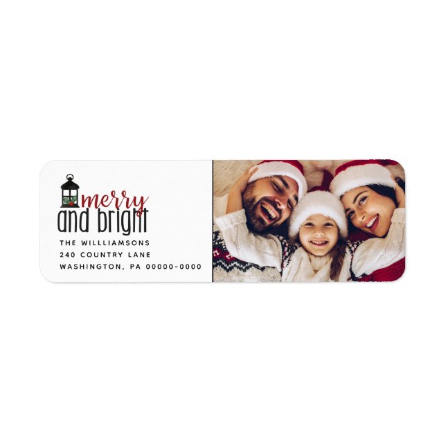 Étiquette Rustic Merry et Bright Photo Return Adresse (Devant)