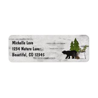 Étiquette Rustic Mountain Country Bear sur Birch Address